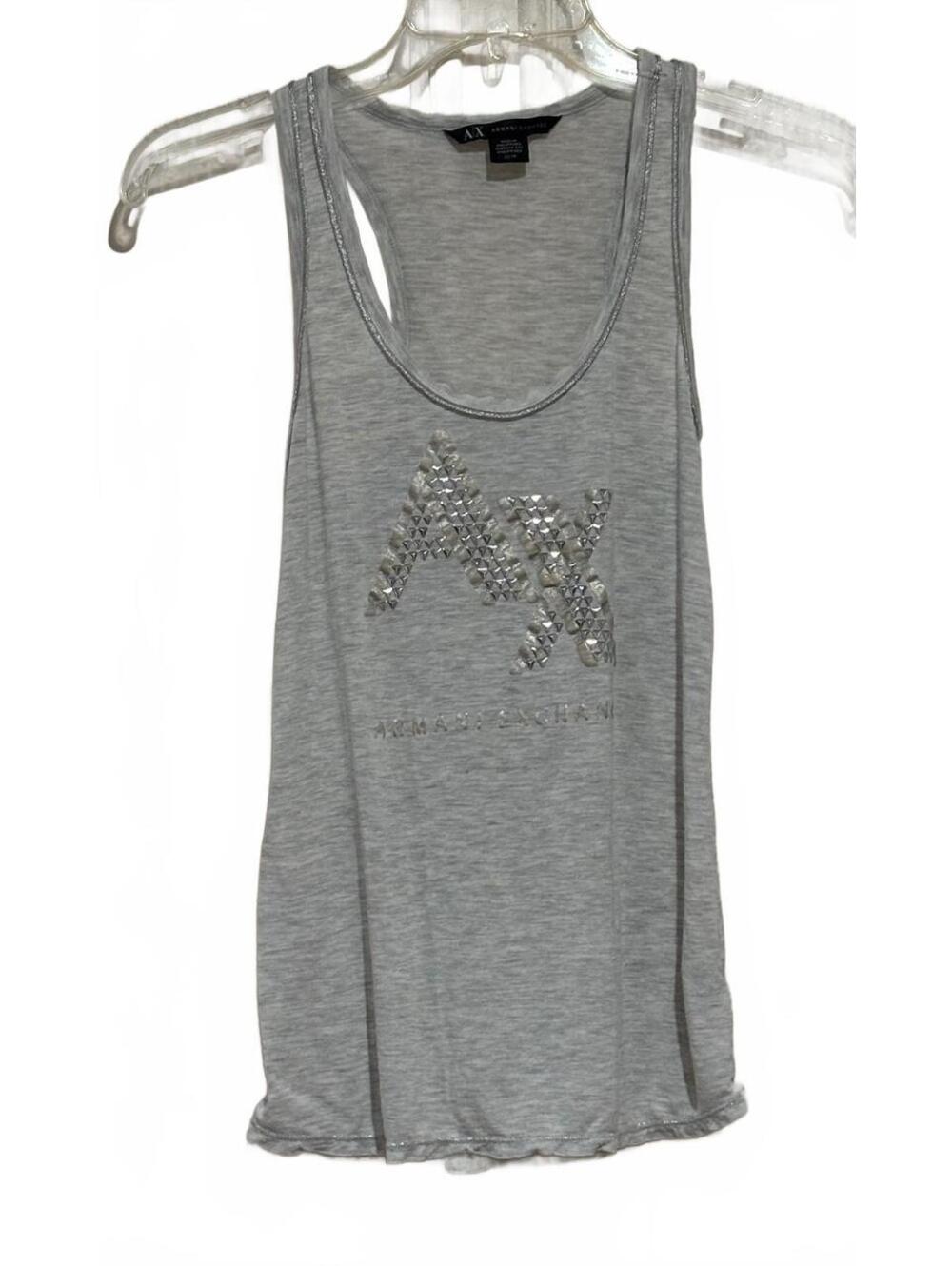 Armani Exchange Women's Silver Studded Logo Tank Top XS